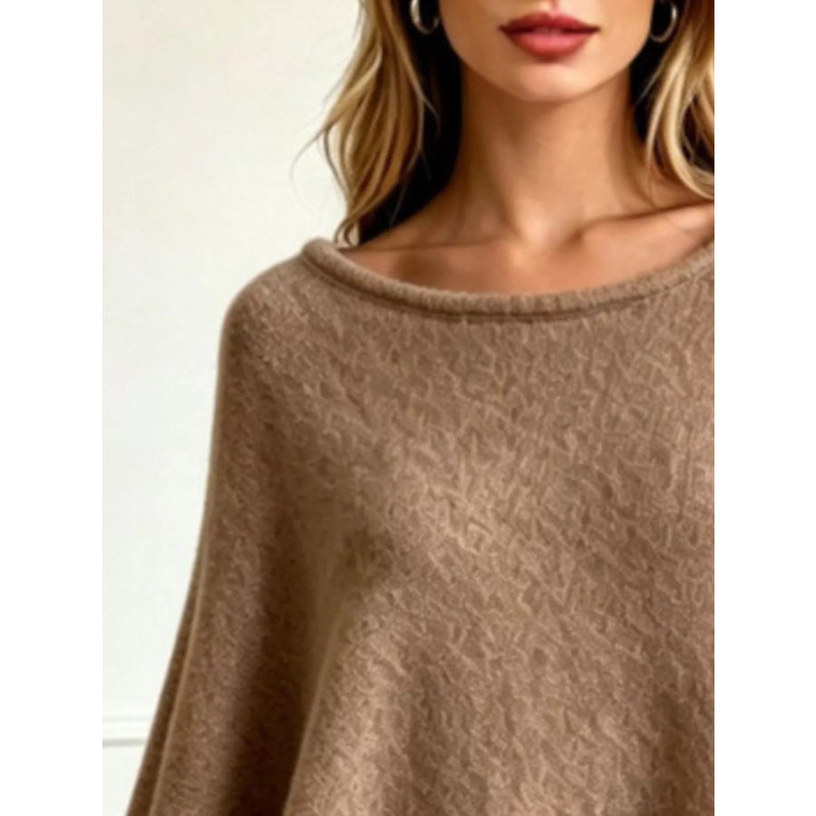 Asymmetrical Hem Knit Poncho Apparel and Accessories