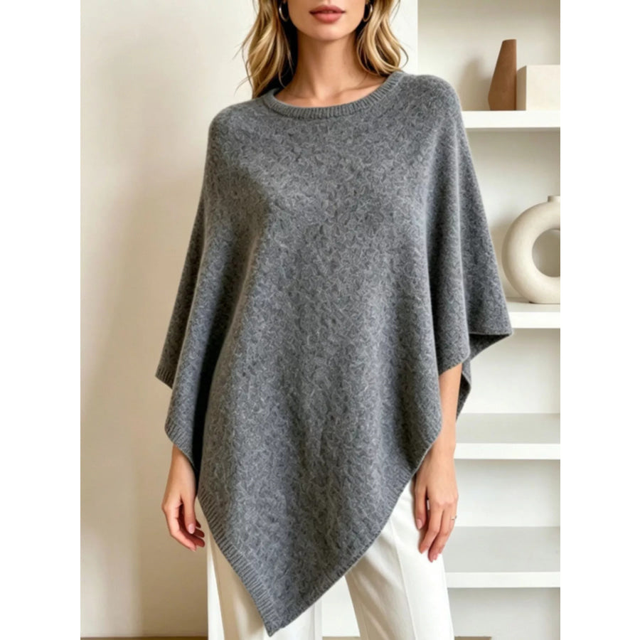 Asymmetrical Hem Knit Poncho Gray / One Size Apparel and Accessories
