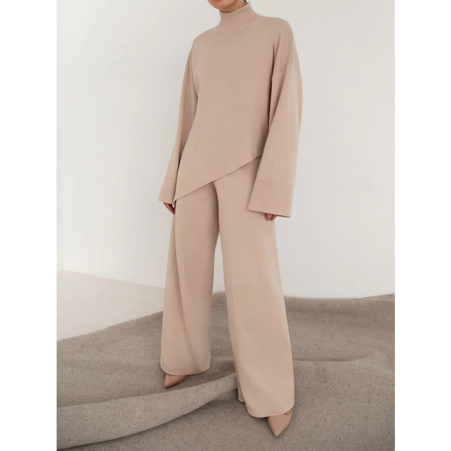 Asymmetrical Hem Knit Top and Pants Set