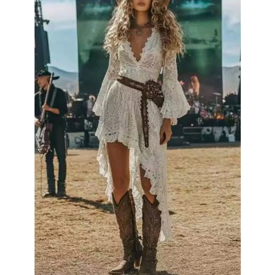Asymmetrical Hem Lace Dress White / S Apparel and Accessories