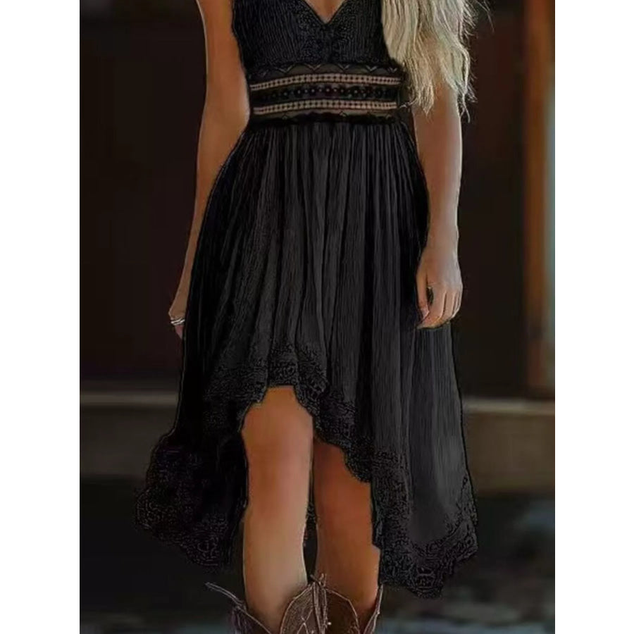 Asymmetrical Hem Lace V-Neck Cami Dress Apparel and Accessories