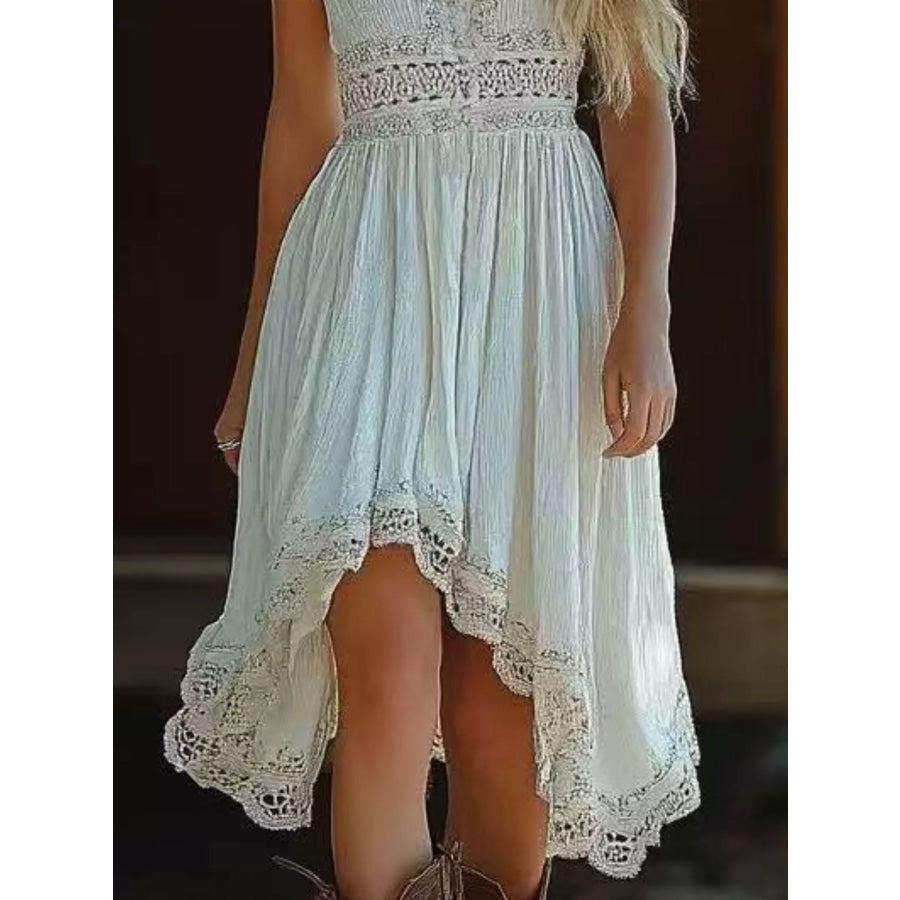 Asymmetrical Hem Lace V-Neck Cami Dress Apparel and Accessories