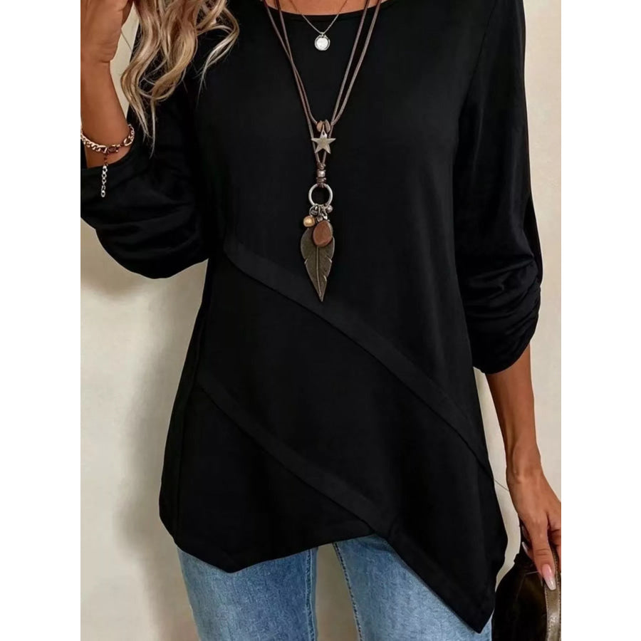 Asymmetrical Hem Solid Color Linen Blouse Apparel and Accessories