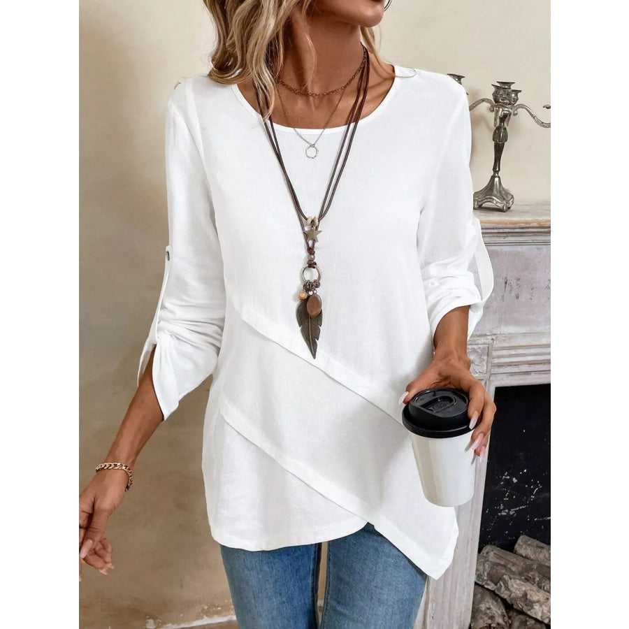 Asymmetrical Hem Solid Color Linen Blouse Apparel and Accessories
