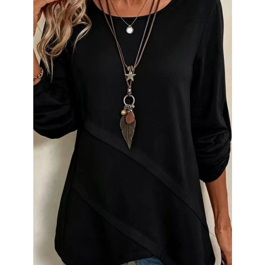 Asymmetrical Hem Solid Color Linen Blouse Apparel and Accessories