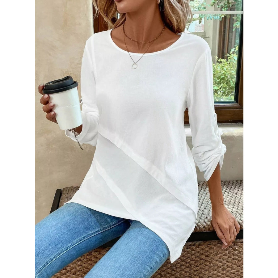 Asymmetrical Hem Solid Color Linen Blouse Apparel and Accessories