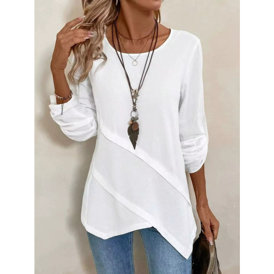 Asymmetrical Hem Solid Color Linen Blouse Apparel and Accessories
