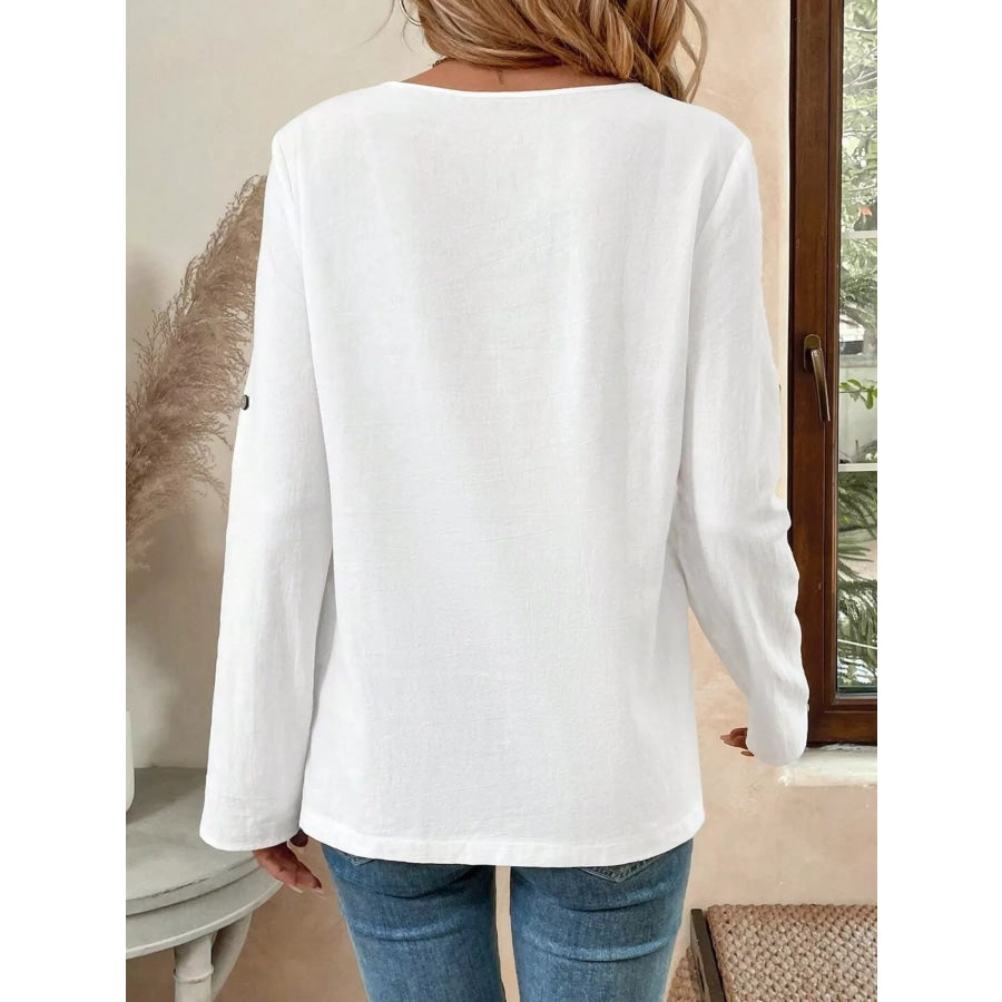 Asymmetrical Hem Solid Color Linen Blouse Apparel and Accessories