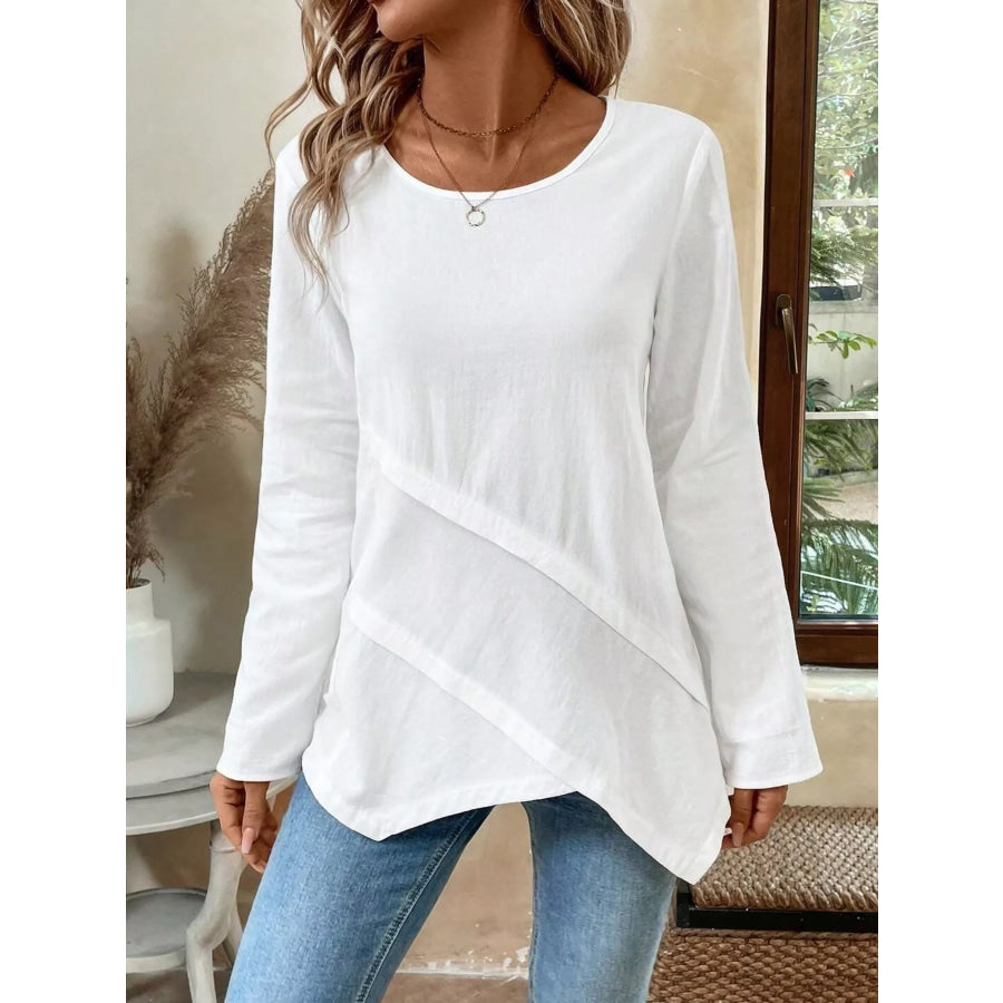 Asymmetrical Hem Solid Color Linen Blouse White / S Apparel and Accessories