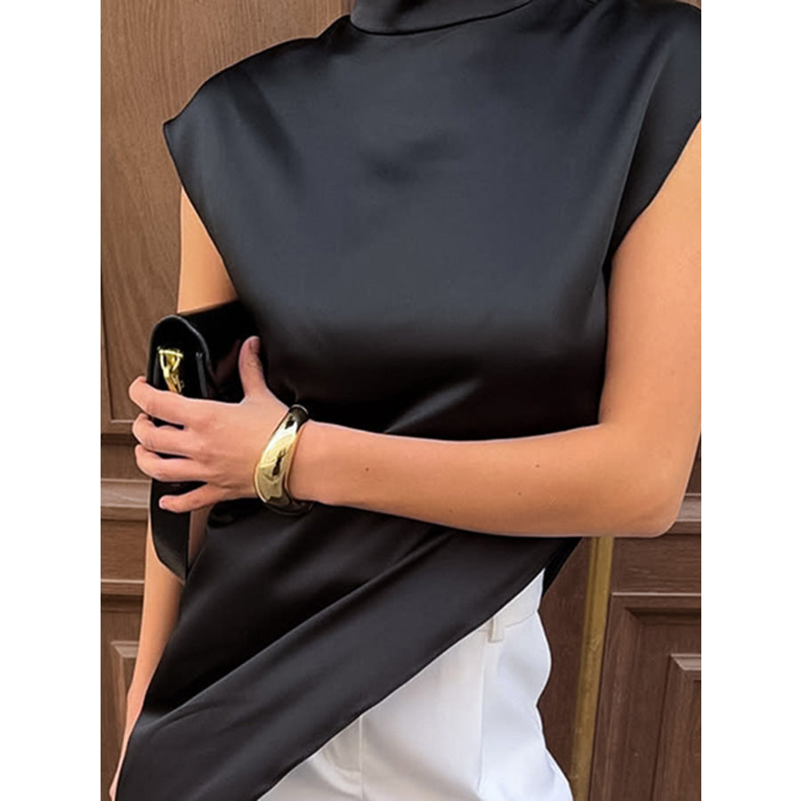 Asymmetrical Hem Turtleneck Blouse Apparel and Accessories