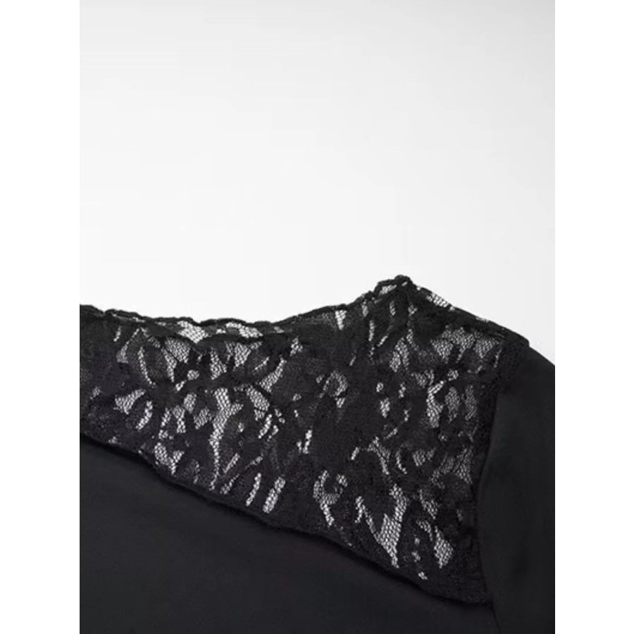 Asymmetrical Lace Trim Long Sleeve T-Shirt Apparel and Accessories