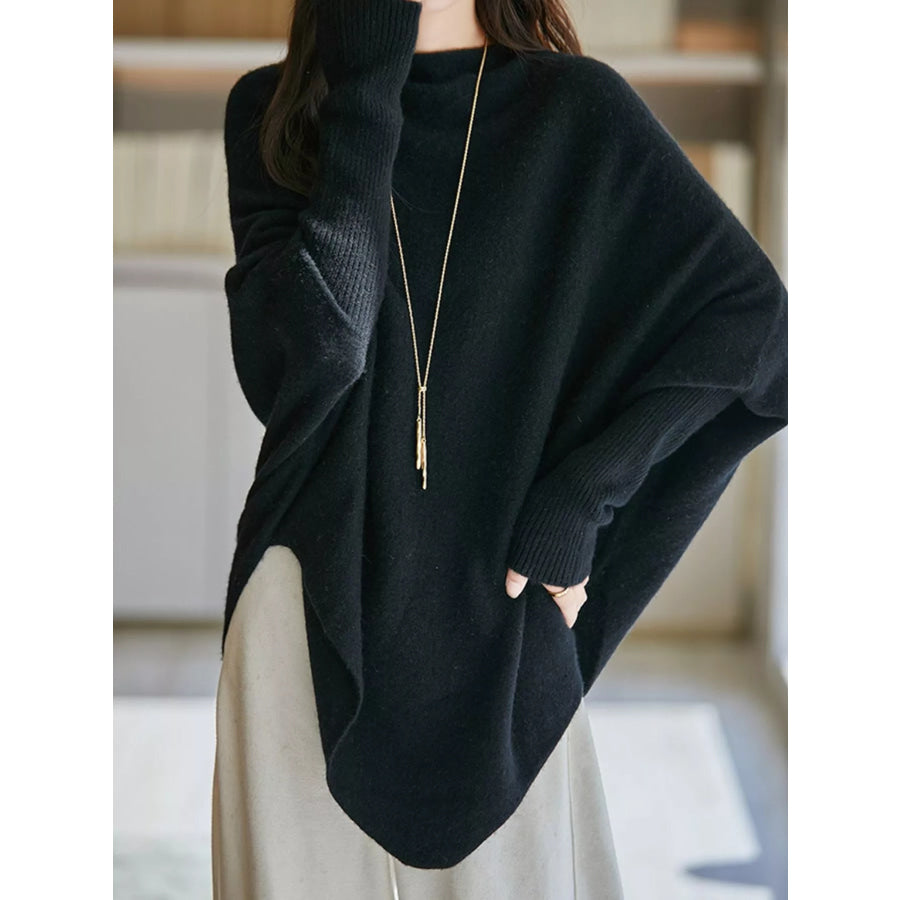 Asymmetrical Lantern Sleeve Sweater Black / One Size Apparel and Accessories