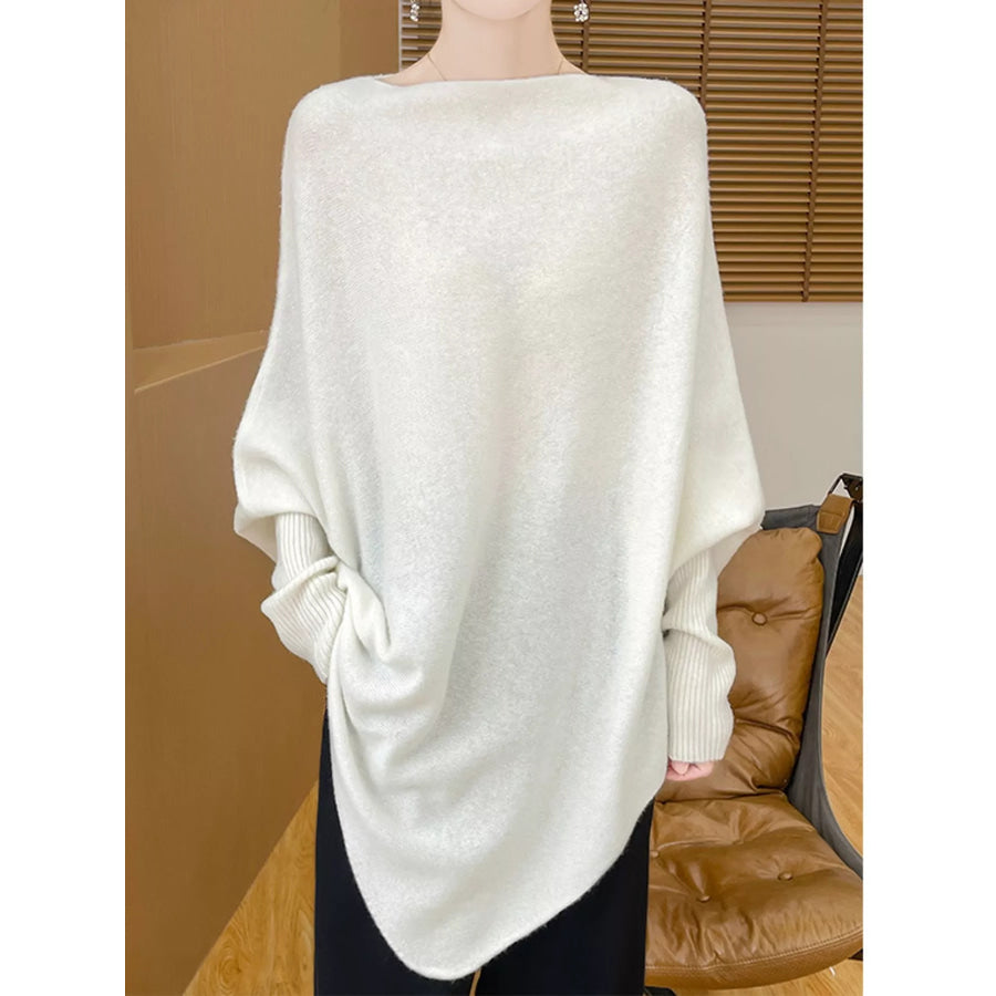 Asymmetrical Lantern Sleeve Sweater White / One Size Apparel and Accessories