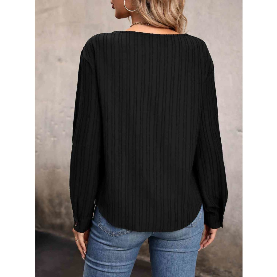 Asymmetrical Neck Decorative Button Top