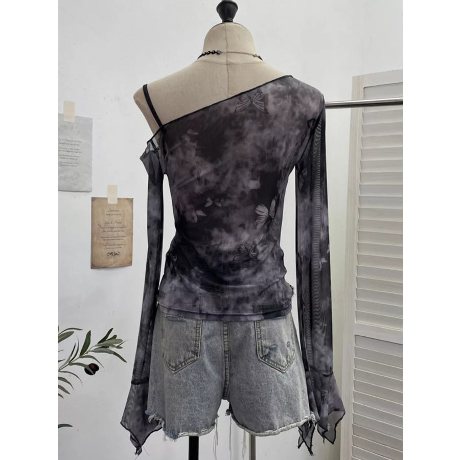Asymmetrical Neck Denim Patchwork Top Apparel and Accessories