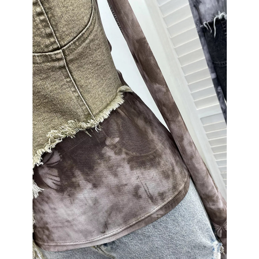Asymmetrical Neck Denim Patchwork Top Apparel and Accessories