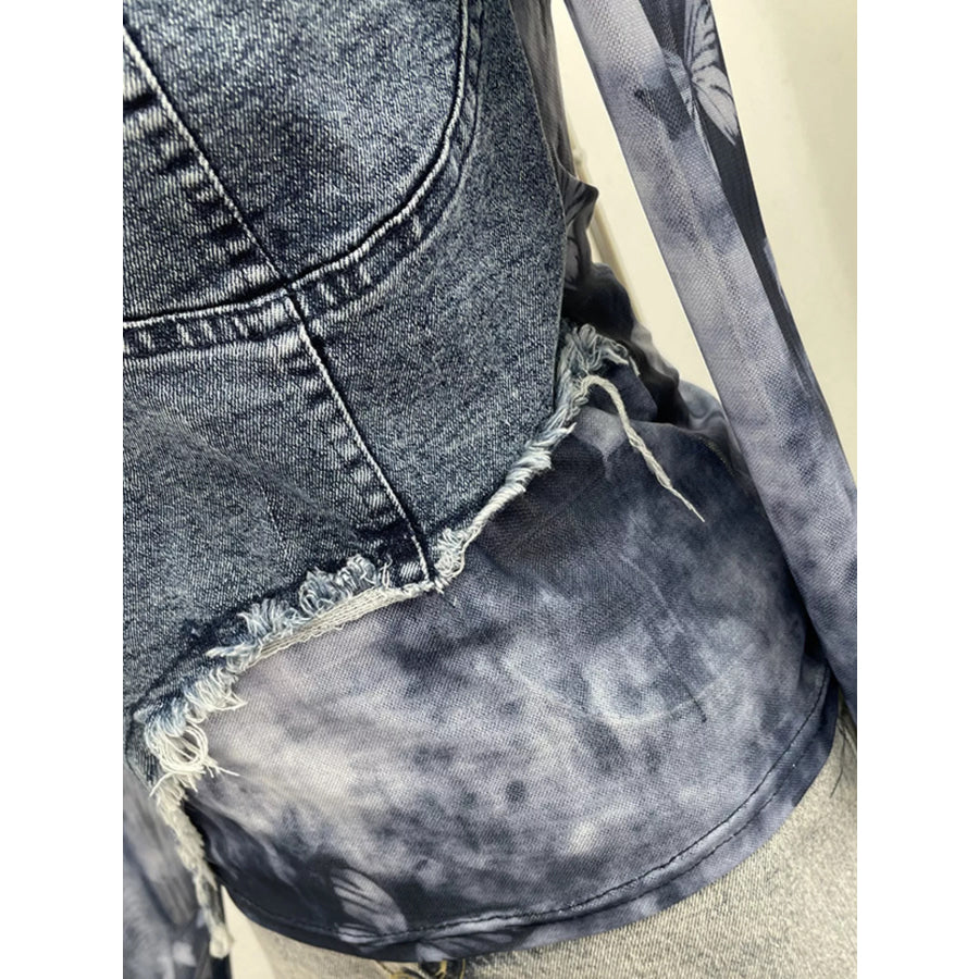 Asymmetrical Neck Denim Patchwork Top Apparel and Accessories