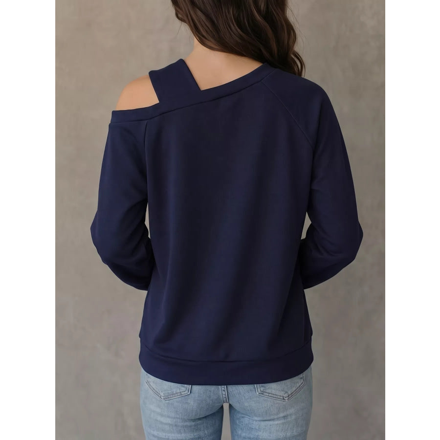 Asymmetrical Neck Long Sleeve Blouse Apparel and Accessories