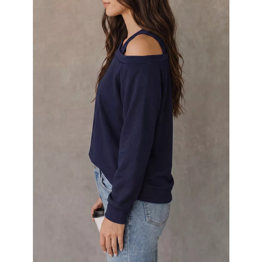 Asymmetrical Neck Long Sleeve Blouse Apparel and Accessories