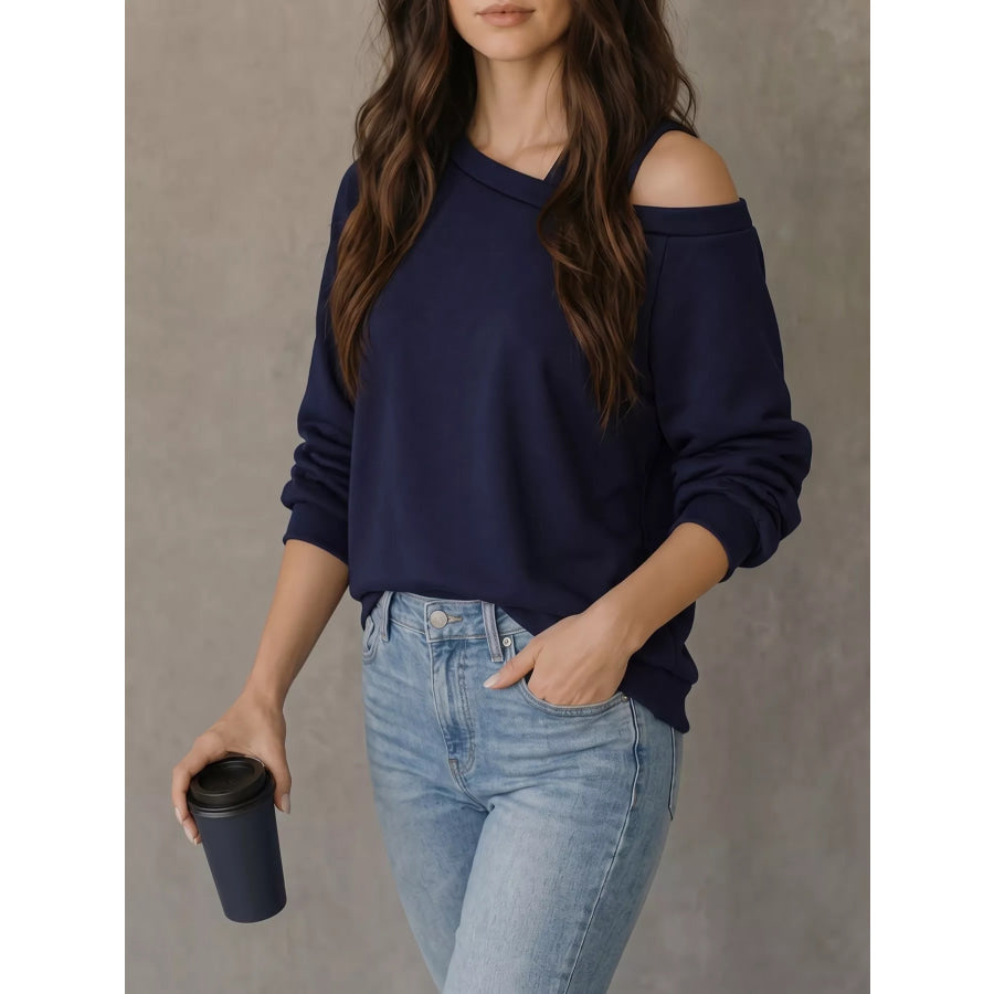 Asymmetrical Neck Long Sleeve Blouse Apparel and Accessories