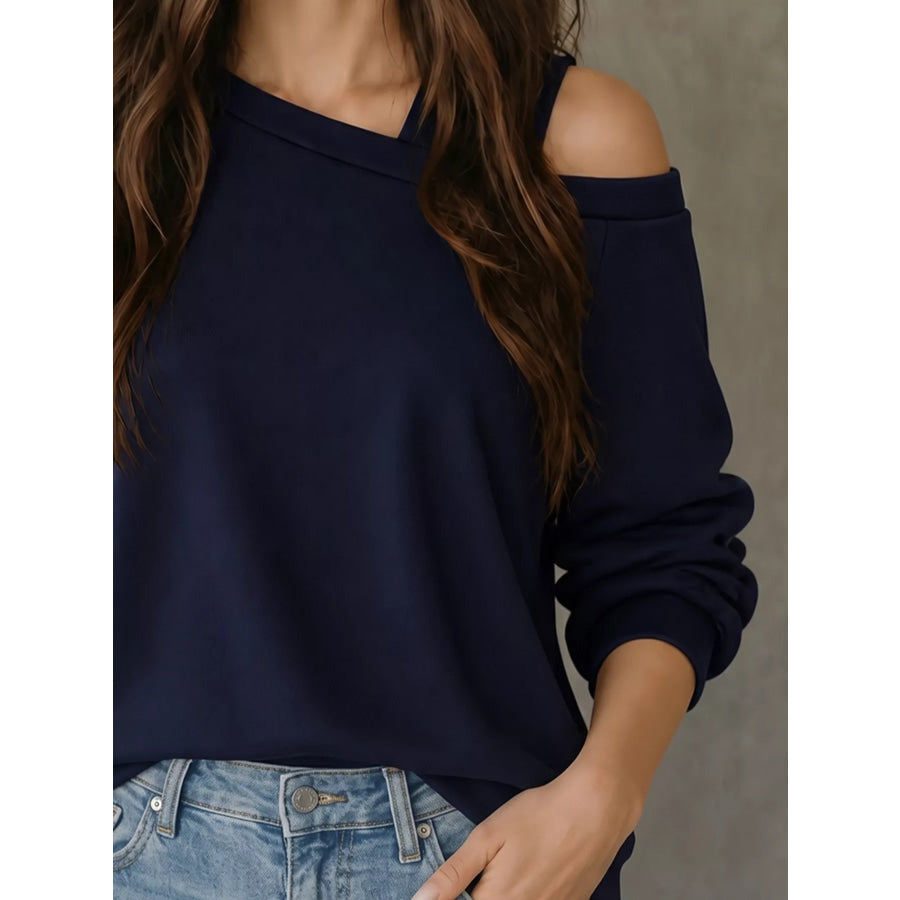 Asymmetrical Neck Long Sleeve Blouse Apparel and Accessories
