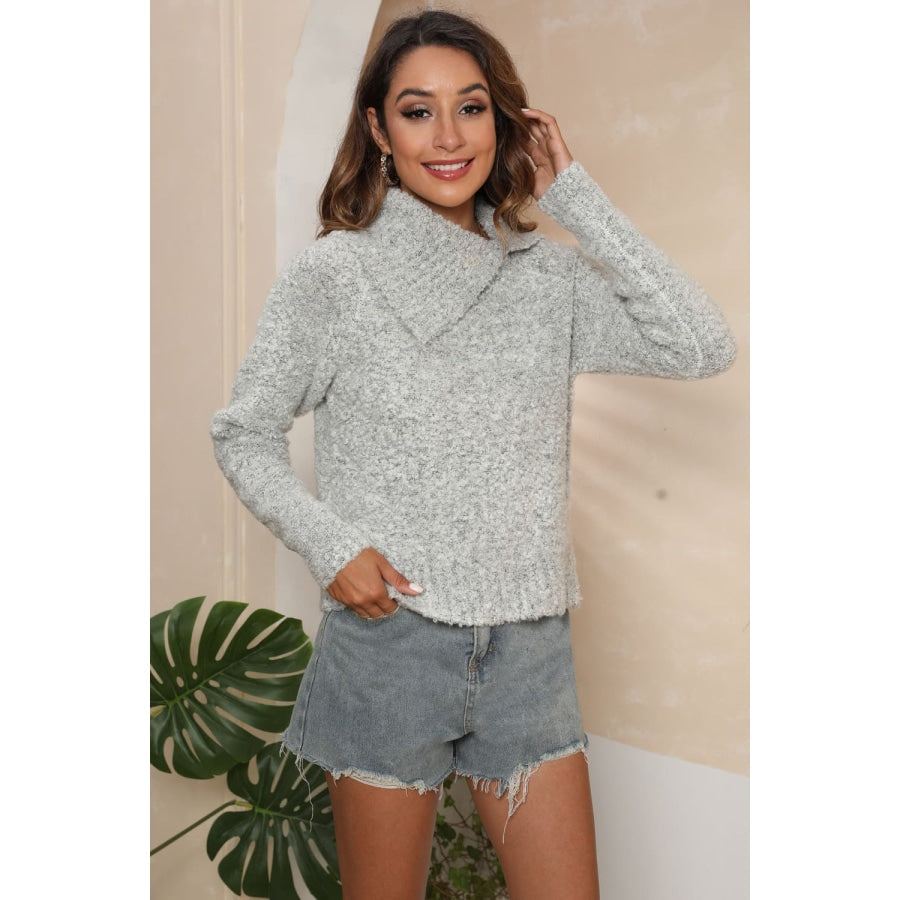 Asymmetrical Neck Long Sleeve Pullover Sweater