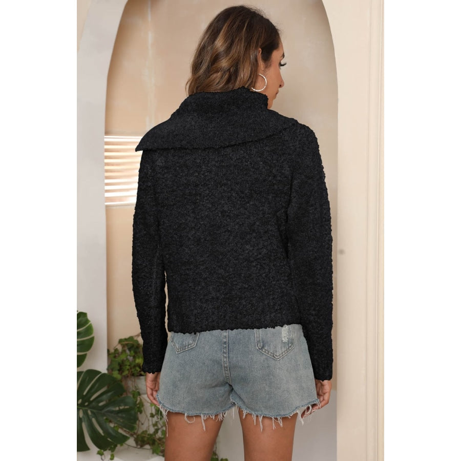 Asymmetrical Neck Long Sleeve Pullover Sweater