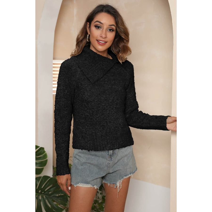 Asymmetrical Neck Long Sleeve Pullover Sweater