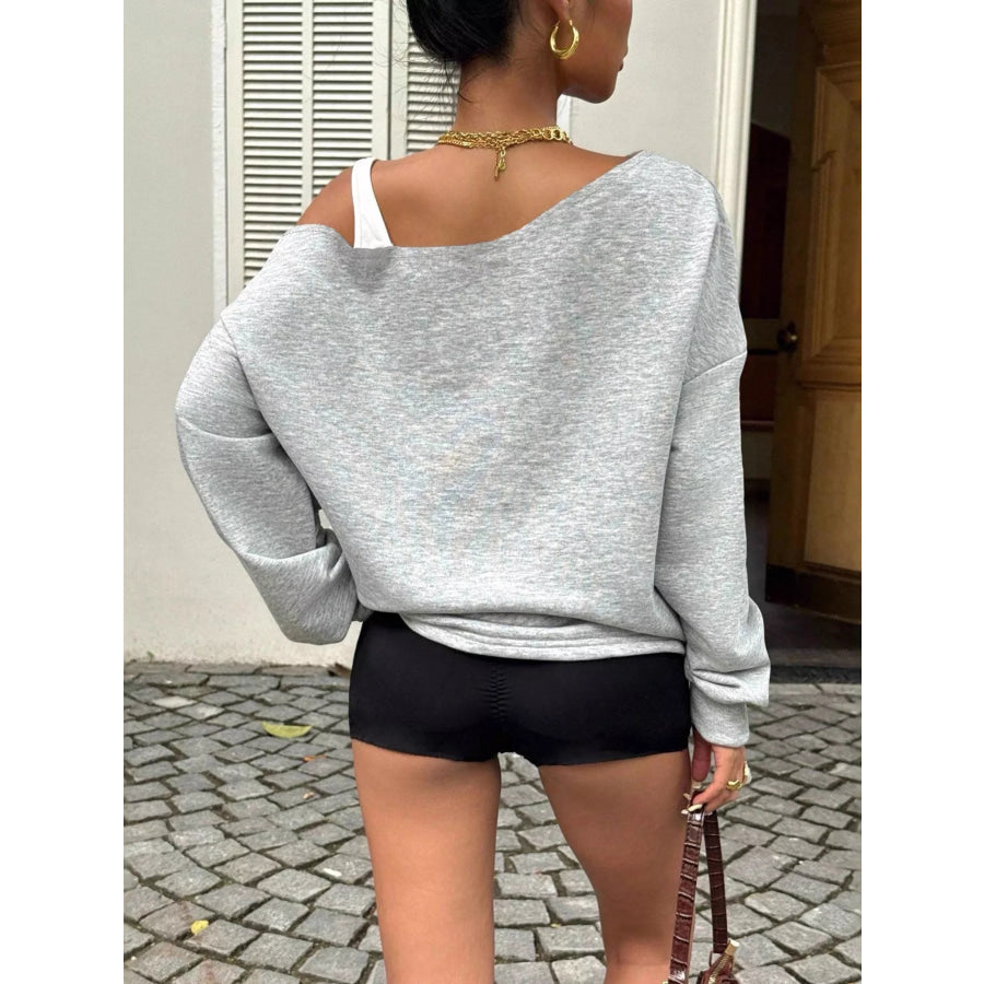 Asymmetrical Neck Long Sleeve Sweatshirt Apparel and Accessories