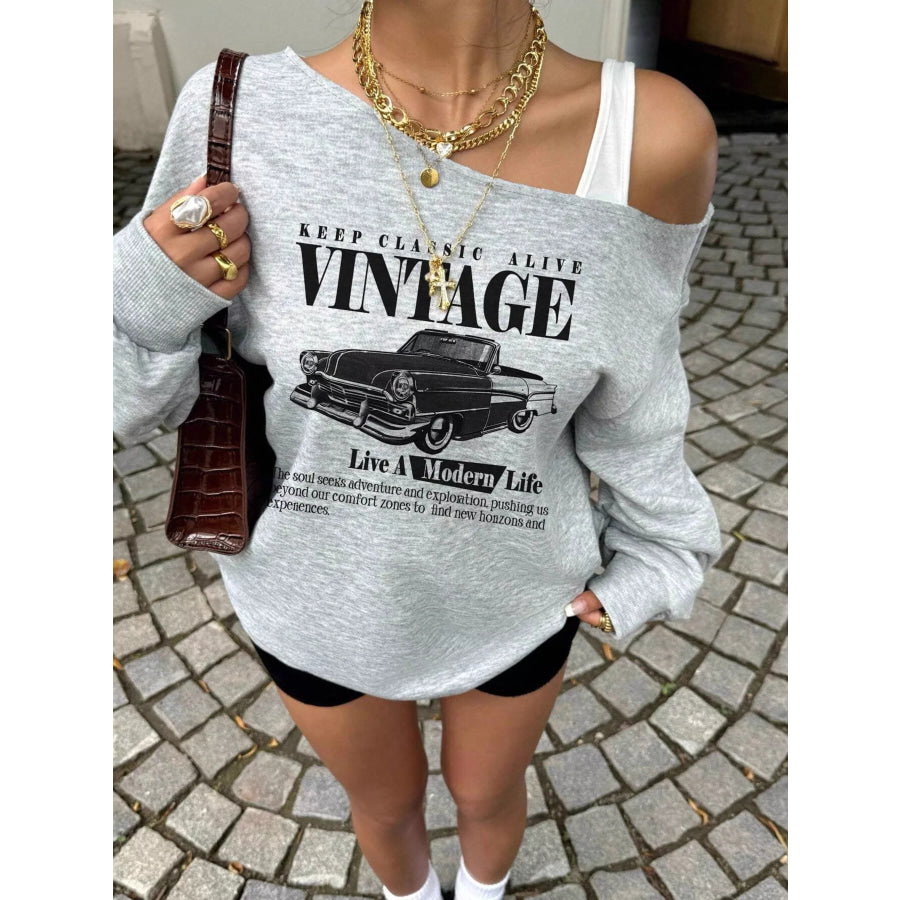 Asymmetrical Neck Long Sleeve Sweatshirt Apparel and Accessories