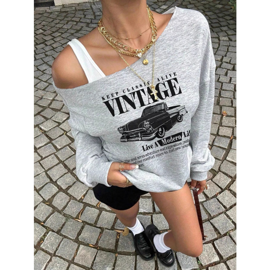 Asymmetrical Neck Long Sleeve Sweatshirt Gray / S Apparel and Accessories