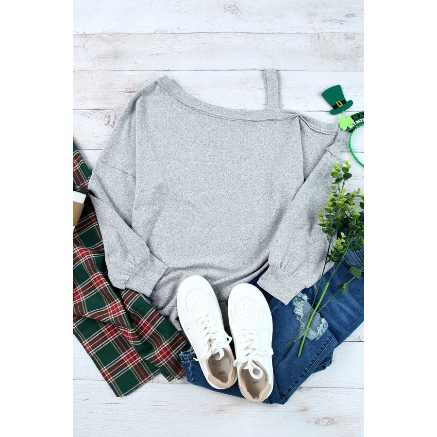 Asymmetrical Neck Long Sleeve T - Shirt Heather Gray / S Apparel and Accessories