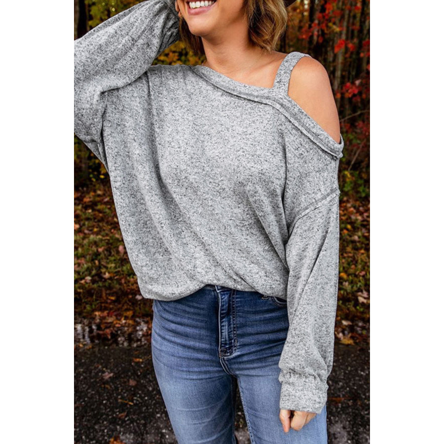 Asymmetrical Neck Long Sleeve T - Shirt Heather Gray / S Apparel and Accessories