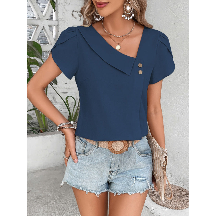 Asymmetrical Neck Petal Sleeve Blouse Apparel and Accessories