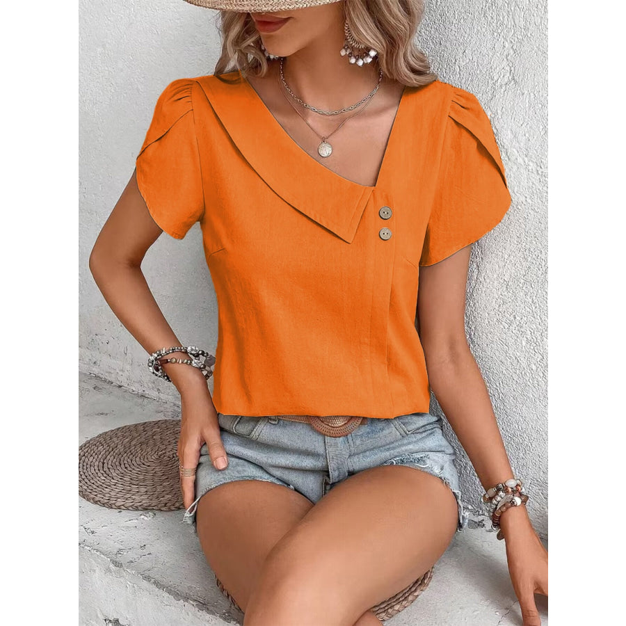 Asymmetrical Neck Petal Sleeve Blouse Apparel and Accessories