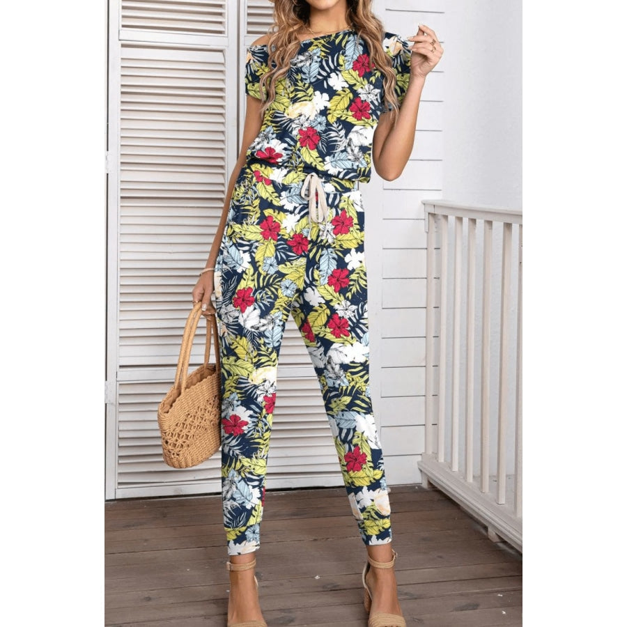 Asymmetrical Neck Short Sleeve Jumpsuit