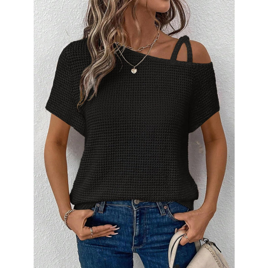 Asymmetrical Neck Short Sleeve T-Shirt Apparel and Accessories