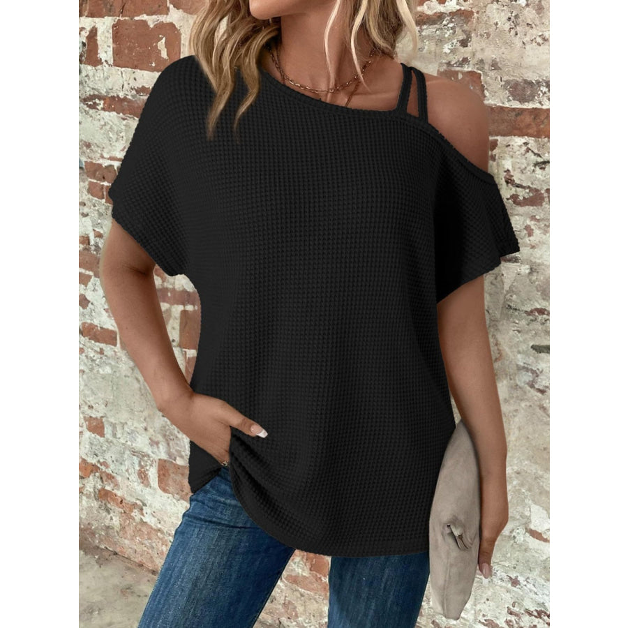 Asymmetrical Neck Short Sleeve T-Shirt Apparel and Accessories