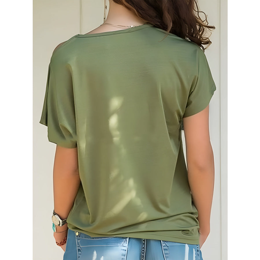 Asymmetrical Neck Short Sleeve T-Shirt Moss / S Apparel and Accessories