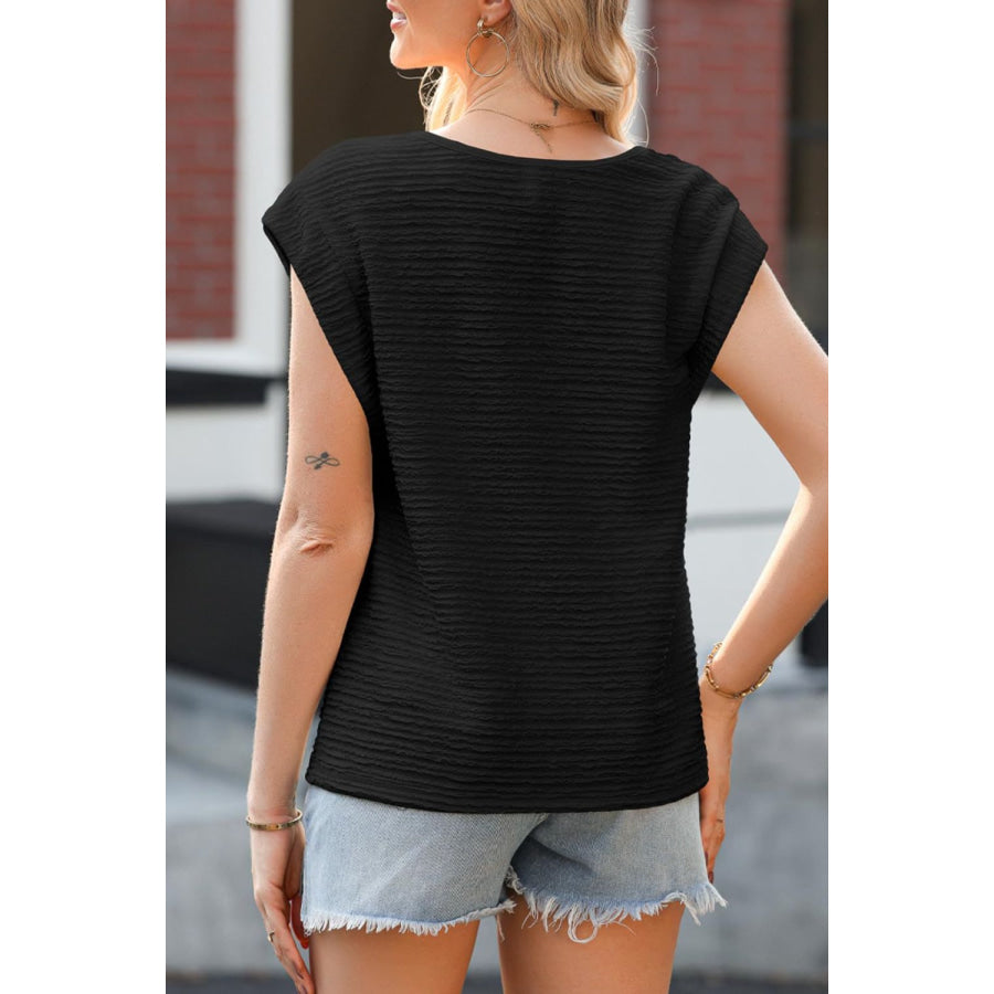 Asymmetrical Neck Short Sleeve Top Apparel and Accessories