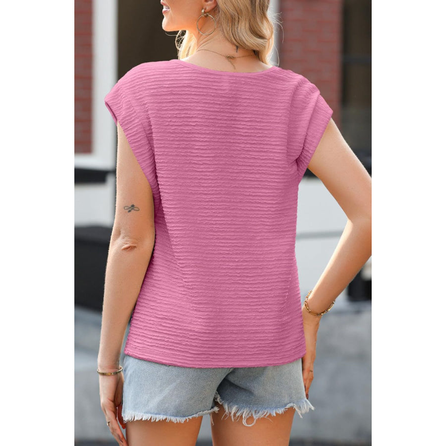 Asymmetrical Neck Short Sleeve Top Apparel and Accessories