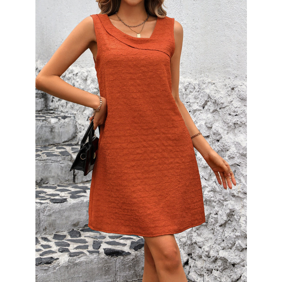 Asymmetrical Neck Sleeveless Mini Dress Apparel and Accessories