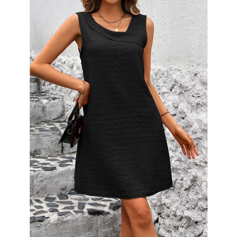 Asymmetrical Neck Sleeveless Mini Dress Black / S Apparel and Accessories