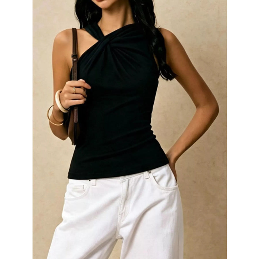 Asymmetrical Neck Tank Top Black / S Apparel and Accessories
