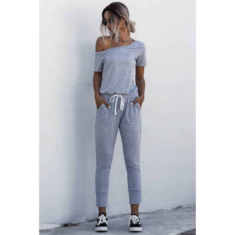 Asymmetrical Neck Tied Jumpsuit with Pockets Cloudy Blue / S