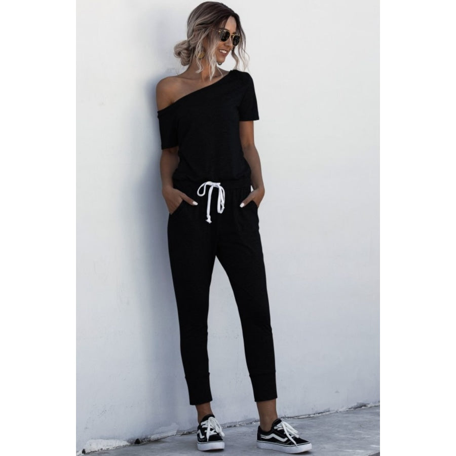 Asymmetrical Neck Tied Jumpsuit with Pockets