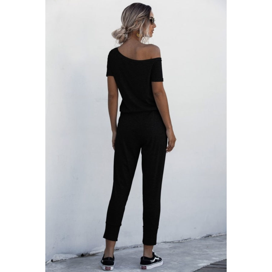 Asymmetrical Neck Tied Jumpsuit with Pockets