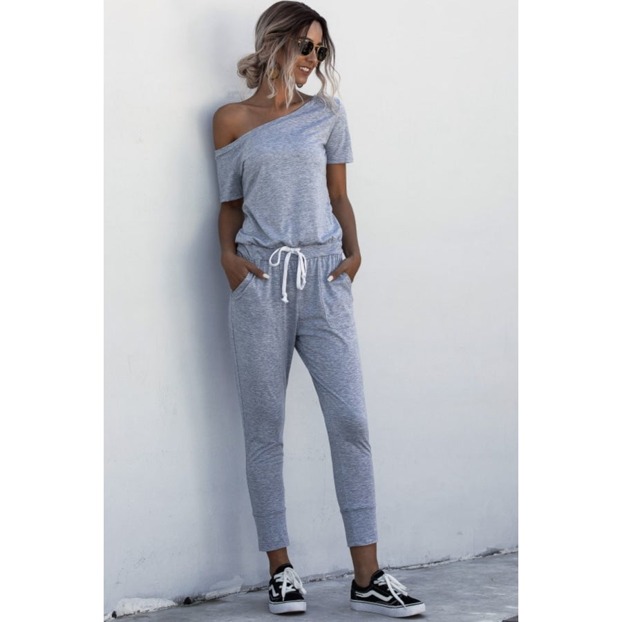 Asymmetrical Neck Tied Jumpsuit with Pockets