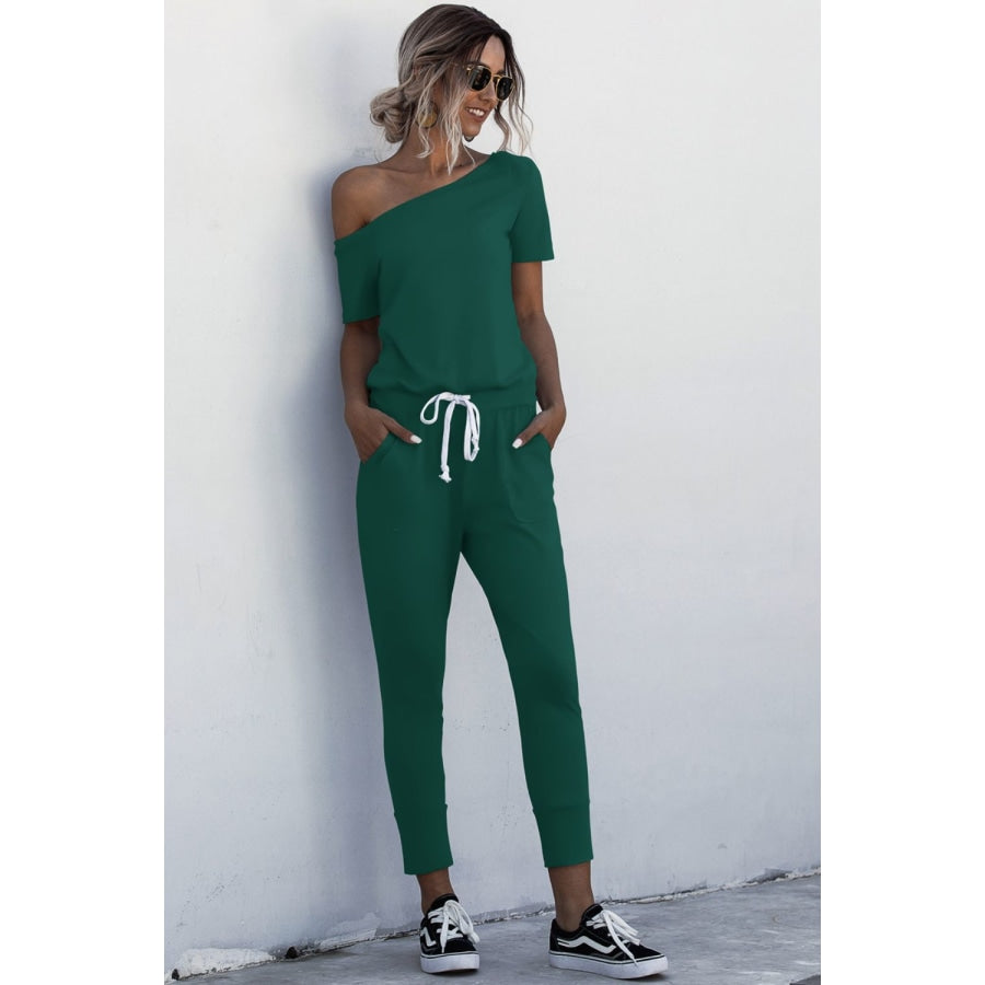 Asymmetrical Neck Tied Jumpsuit with Pockets