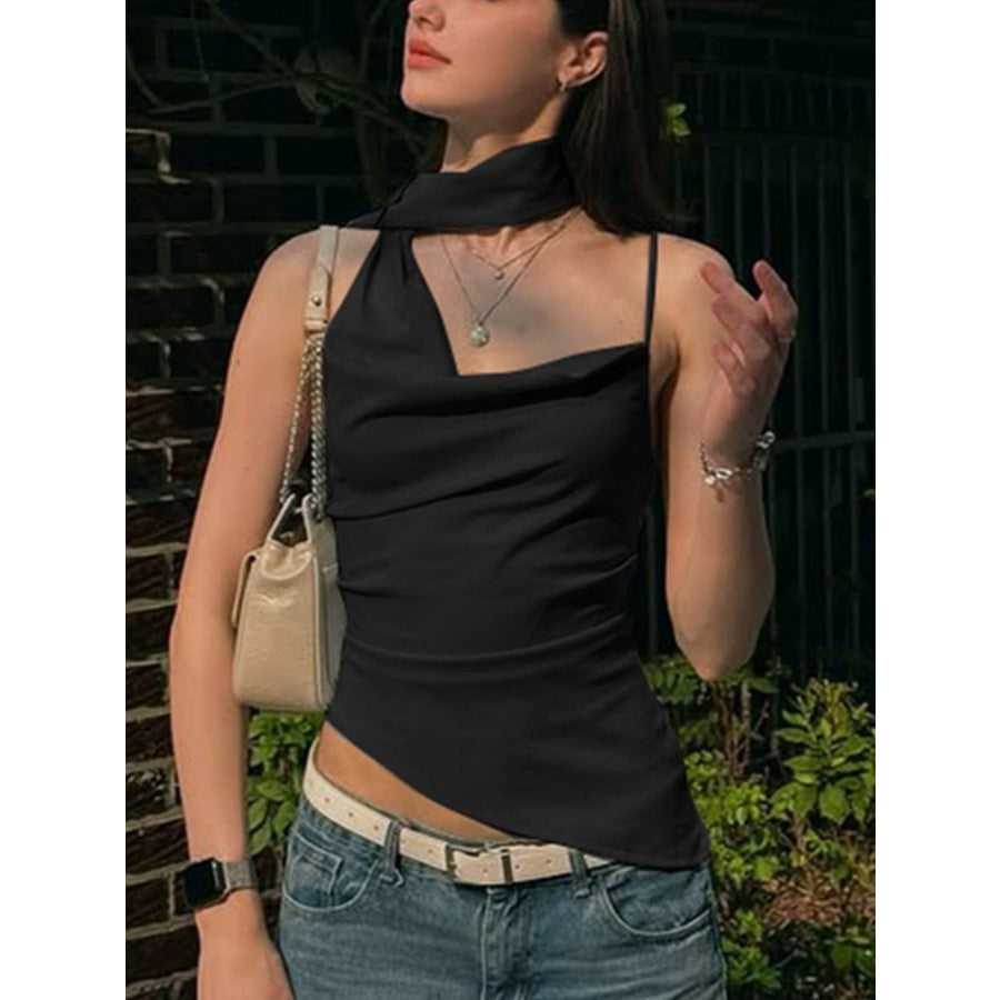 Asymmetrical Neckline Ruched Cami Apparel and Accessories